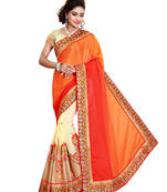 Orange embroidered satin saree with blouse