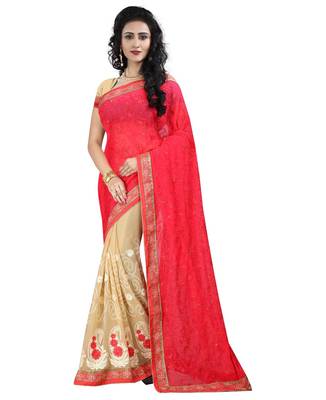 pink embroidered georgette saree with blouse 1