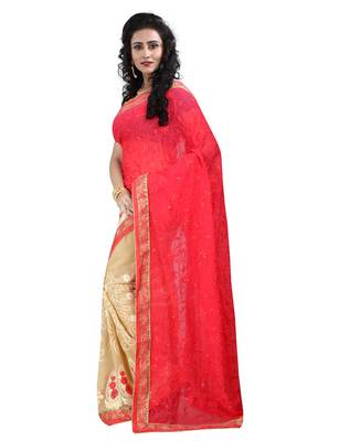 pink embroidered georgette saree with blouse 2