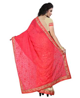 pink embroidered georgette saree with blouse 3