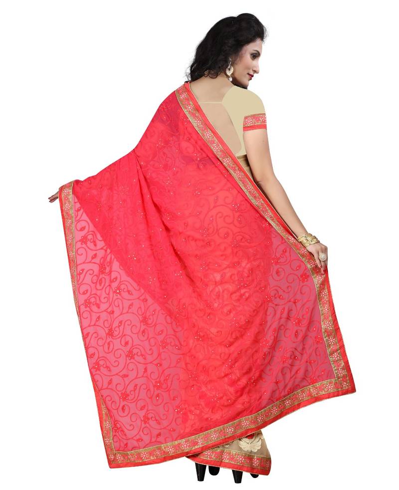 pink embroidered georgette saree with blouse