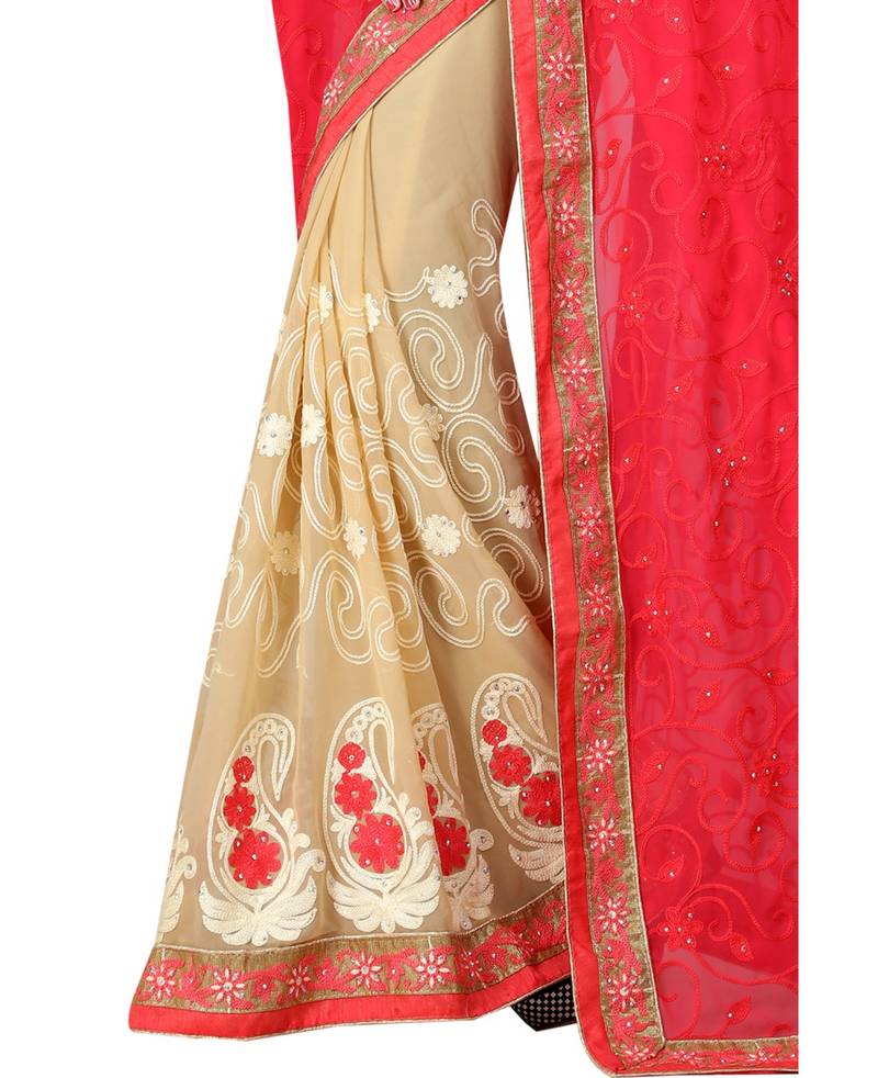 pink embroidered georgette saree with blouse