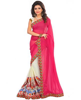 pink embroidered georgette saree with blouse 1