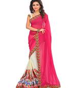 pink embroidered georgette saree with blouse