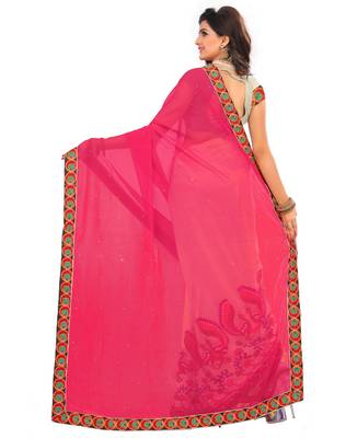 pink embroidered georgette saree with blouse 3