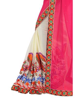 pink embroidered georgette saree with blouse 4