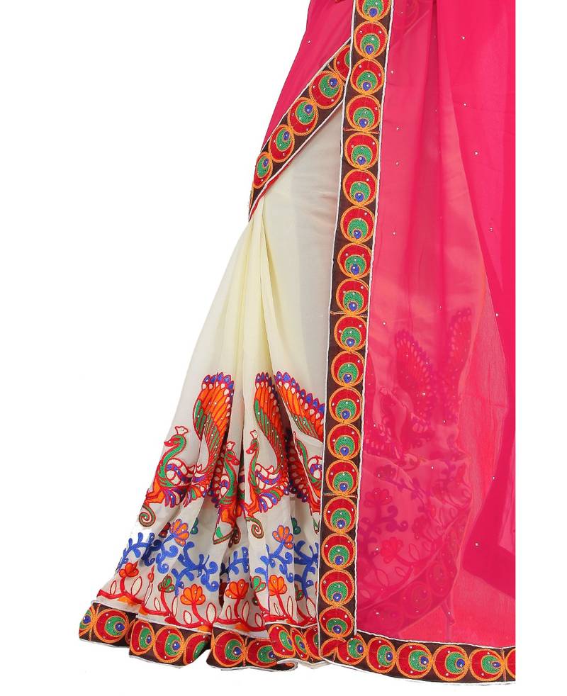 pink embroidered georgette saree with blouse
