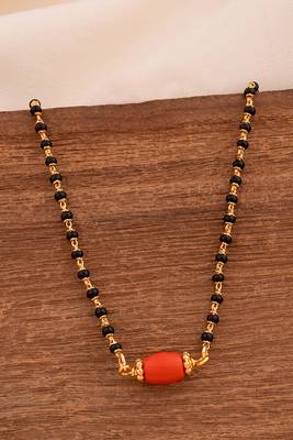 Black beads mangalsutra SHORT with coral pendant one gram gold 1