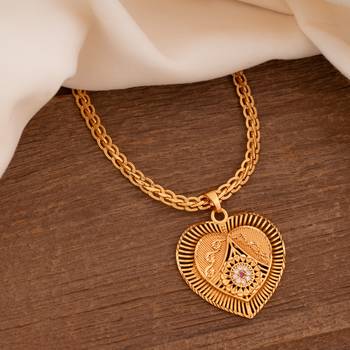 Golden flat designer chain with heart shape pendant one gram gold 1