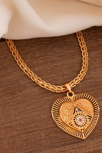 Golden flat designer chain with heart shape pendant one gram gold