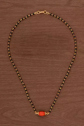 Black beads mangalsutra SHORT with coral pendant one gram gold