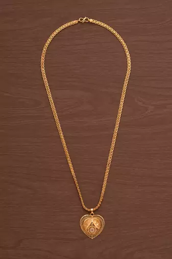 Golden flat designer chain with heart shape pendant one gram gold
