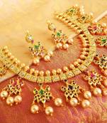 Divine Tri-color Uncut Stone Designer Necklace Set