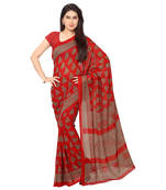 Red printed georgette saree with blouse