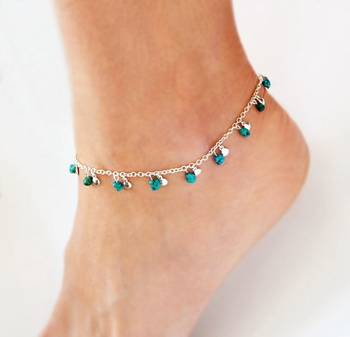 Silver And Turquoise Stone Single Payal 1