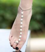 Silver Chain And Pearls Ankle Bracelet