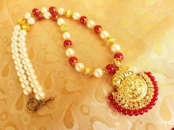 Lovely Pink & white Temple Beaded Necklace Set 1