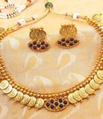 Beautiful Blue Kemp Laxmi Coin Necklace Set