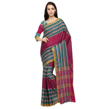 Multicolor printed art silk saree with blouse 1