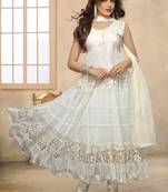 White Women's Brasso  And  Net Unstitched Dress material