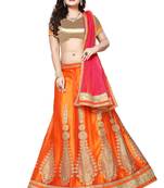 Orange Embroidered Net Unstitched Lehenga With Dupatta