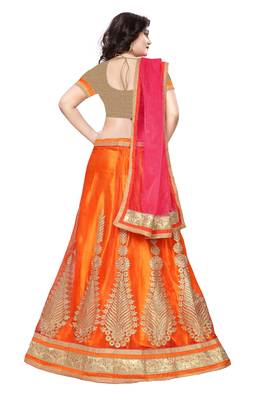 Orange Embroidered Net Lehenga With Dupatta 2