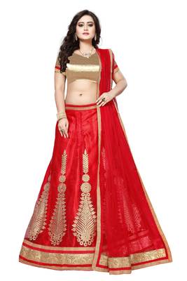 Red Embroidered Net Lehenga With Dupatta 1
