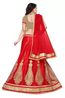 Red Embroidered Net Lehenga With Dupatta