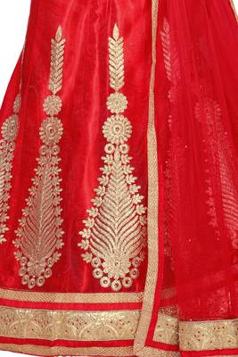 Red Embroidered Net Lehenga With Dupatta 4