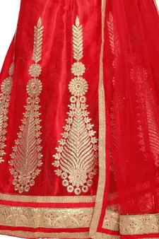 Red Embroidered Net Lehenga With Dupatta