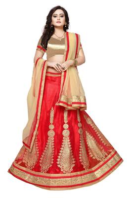 Red Embroidered Net Lehenga With Dupatta 1
