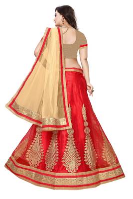 Red Embroidered Net Lehenga With Dupatta 2