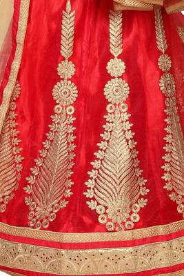 Red Embroidered Net Lehenga With Dupatta 4