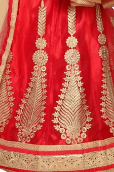 Red Embroidered Net Lehenga With Dupatta