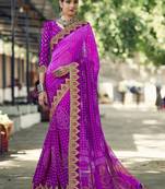 Pink printed georgette saree with blouse