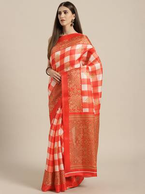 Red Khadi Cotton Silk Saree With Blouse 1