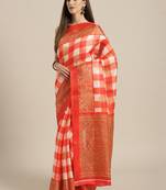 Red Khadi Cotton Silk Saree With Blouse