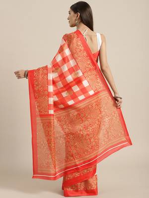 Red Khadi Cotton Silk Saree With Blouse 2