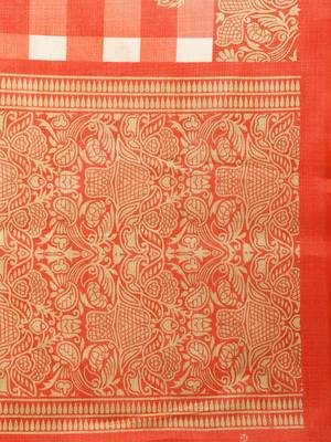 Red Khadi Cotton Silk Saree With Blouse 4