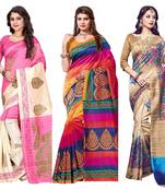 Multicolor printed bhagalpuri cotton saree with blouse Pack Of- 3 