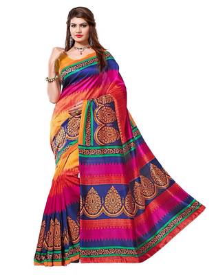 Multicolor printed bhagalpuri cotton saree with blouse Pack Of- 3  2