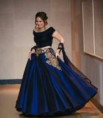 Dark royal blue hand embroidery silk unstitched lehenga
