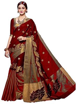 Red plain cotton saree with blouse 1