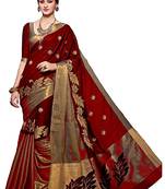 Red plain cotton saree with blouse