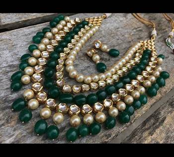 Kundan And Green Onyx Necklace Set With Pearls 1