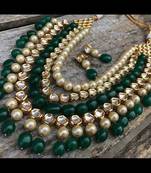 Kundan And Green Onyx Necklace Set With Pearls