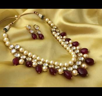 Kundan And Red Onyx Stones Necklace Set 1
