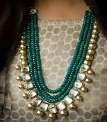Kundan And Green Onyx Semi Precious Necklace