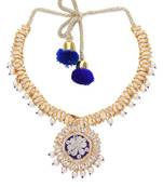 Blue Gota Patti Choker Necklace Embellished With Pom Poms