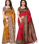 Multicolor printed art silk saree with blouse pack of-2 saree